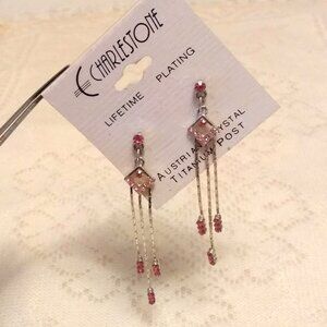 NEW Silver Plated Pink Crystal Long Drop Dangle Earrings Jewelry Gifts